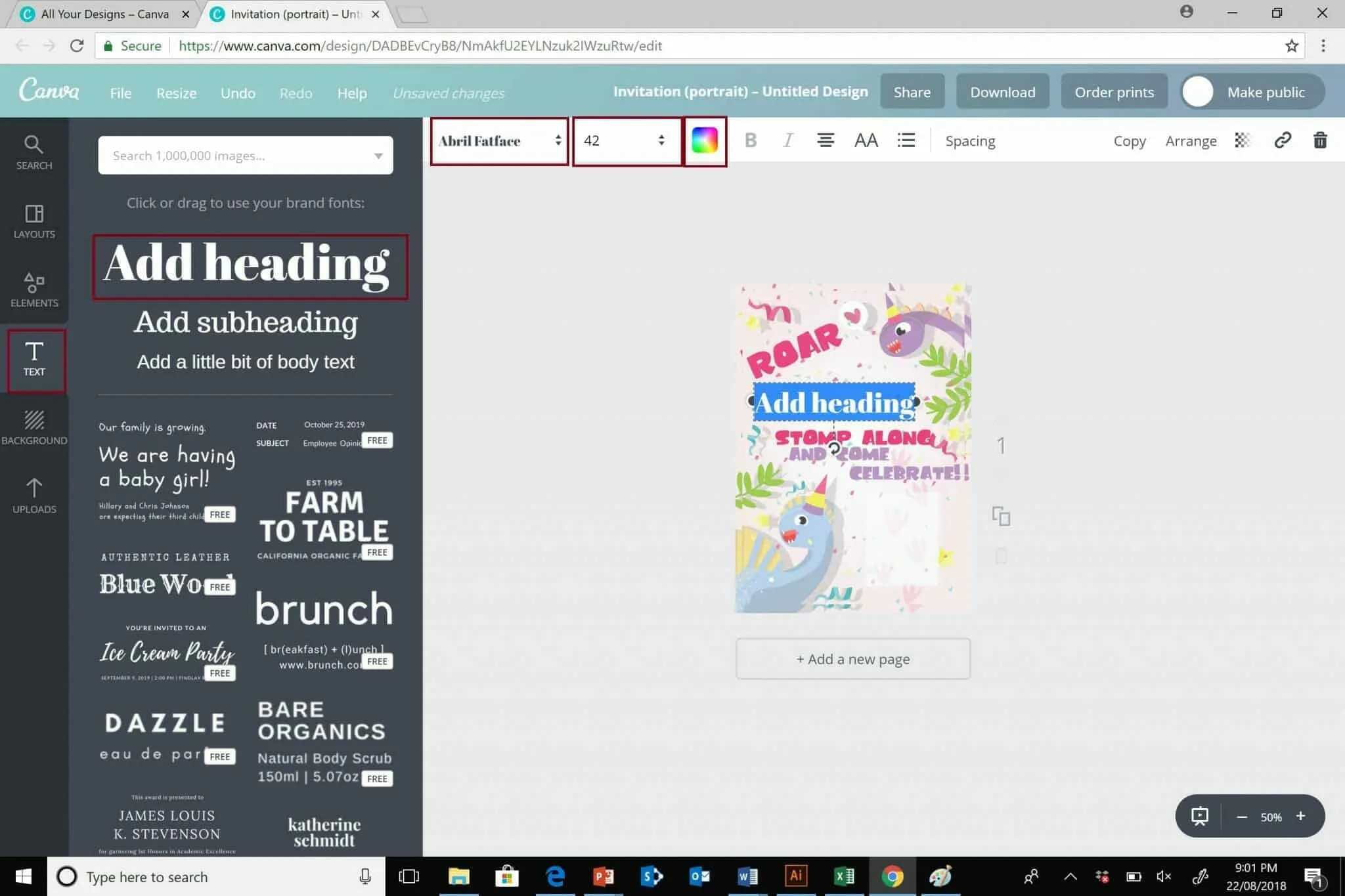 Canva Add Text to an invitation