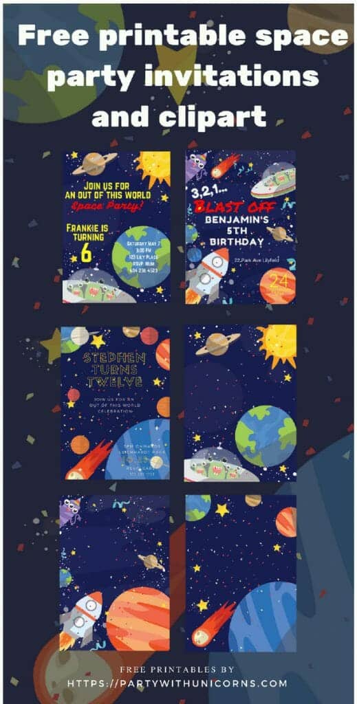 Outer Space Birthday Party - Free Invitations - Party with Unicorns