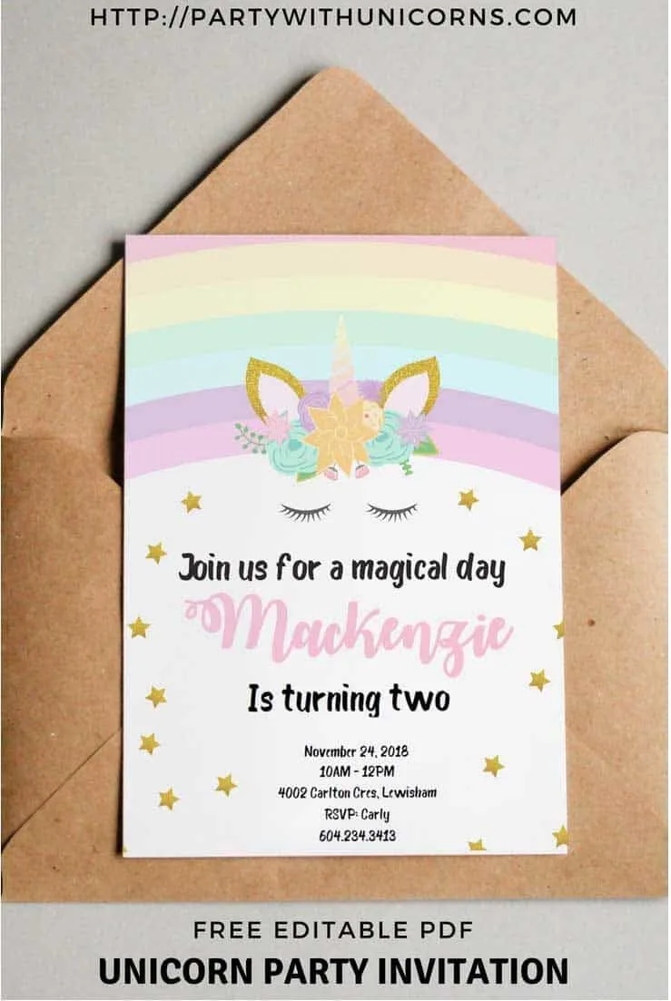 unicorn birthday invitations free