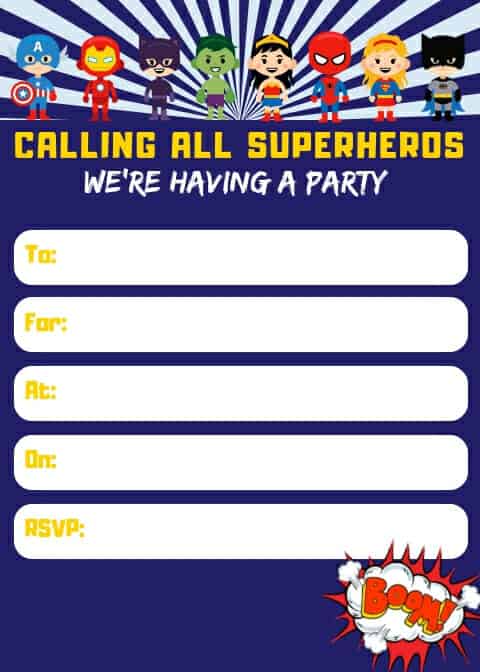 Superhero Birthday Invitation Template from partywithunicorns.com