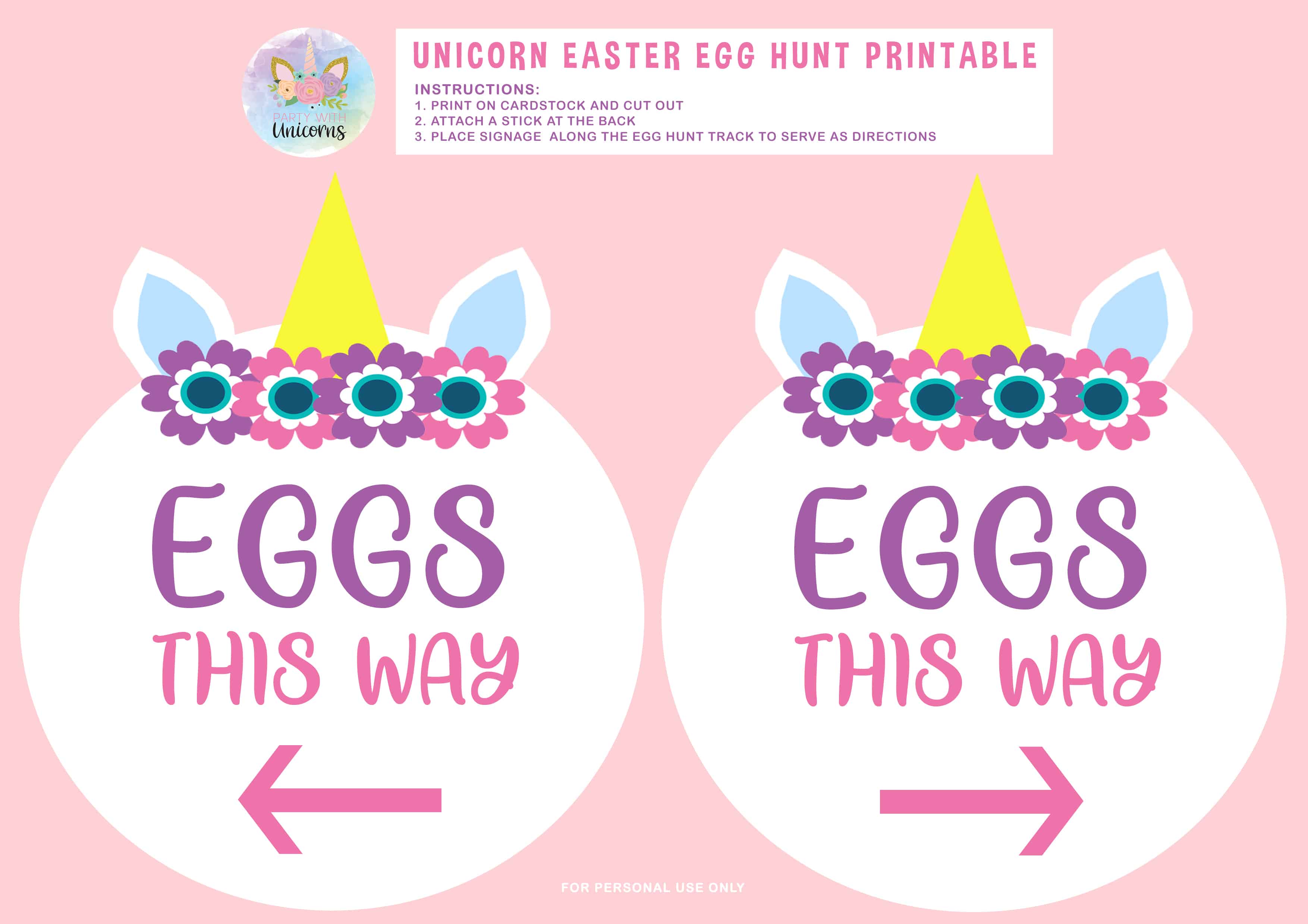 unicorn easter egg hunt this way sign
