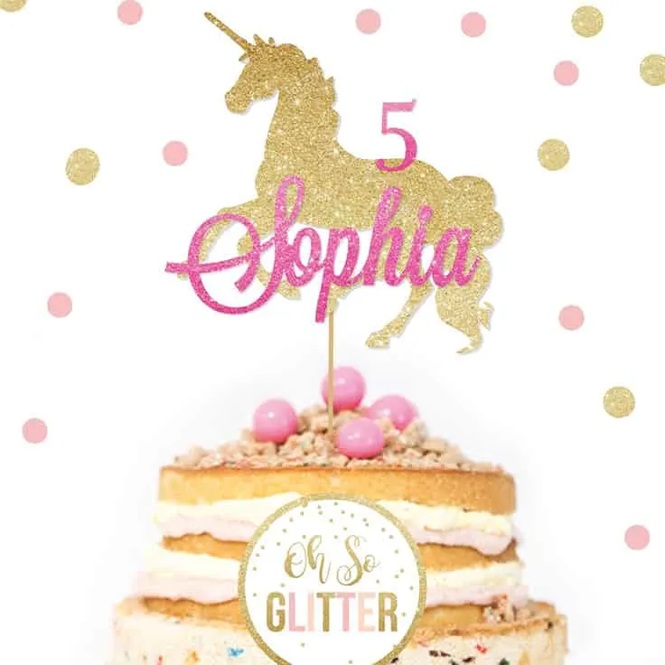 Customized Glitter Unicorn Cake Topper