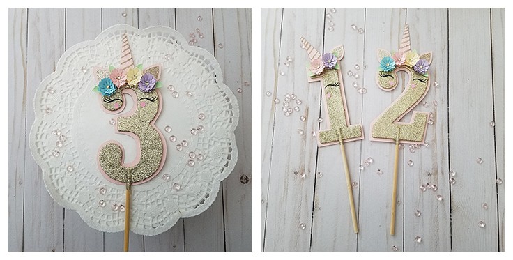 Gold Unicorn Number Cake Topper