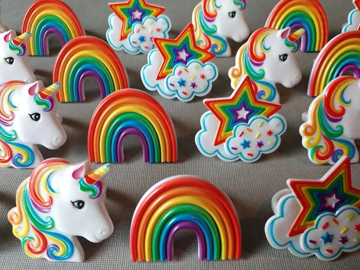 Rainbow Unicorn Star cloud cupcake rings party toppers