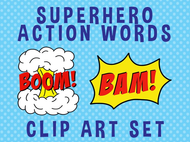 superhero action words clipart