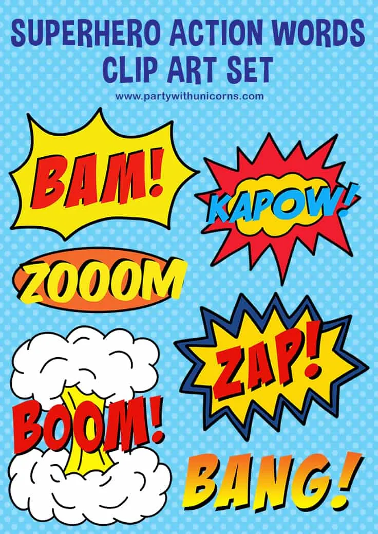 superhero action words clipart