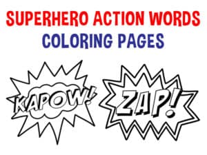 superhero action words coloring page