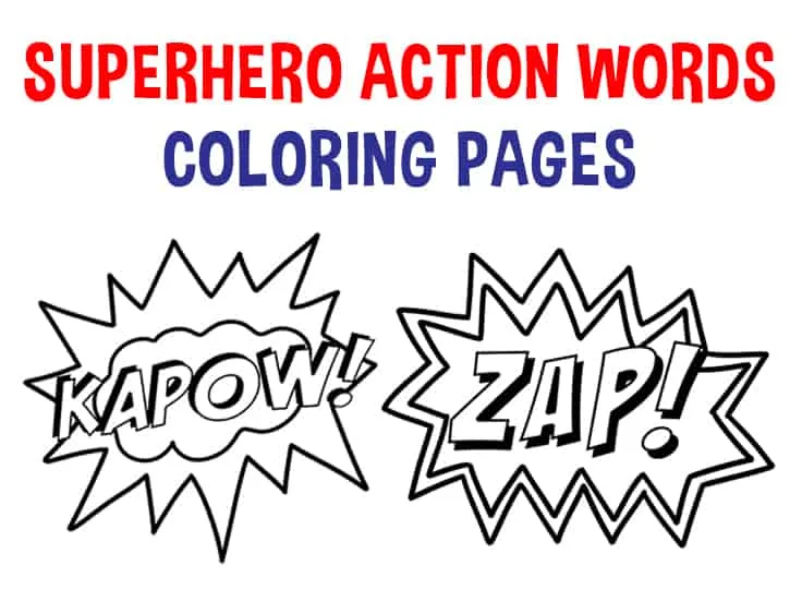 superhero action words coloring page