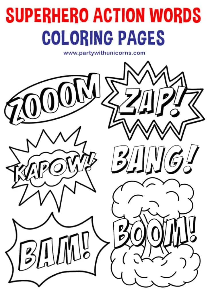 superhero Action Words Coloring Pages