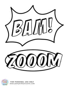 black and white superhero words clipart