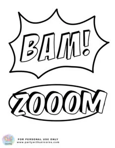 superhero action words coloring sheet 1