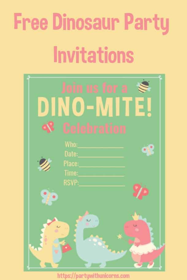 SuperCute Girls Dinosaur Party Invitations Free Download Party with Unicorns
