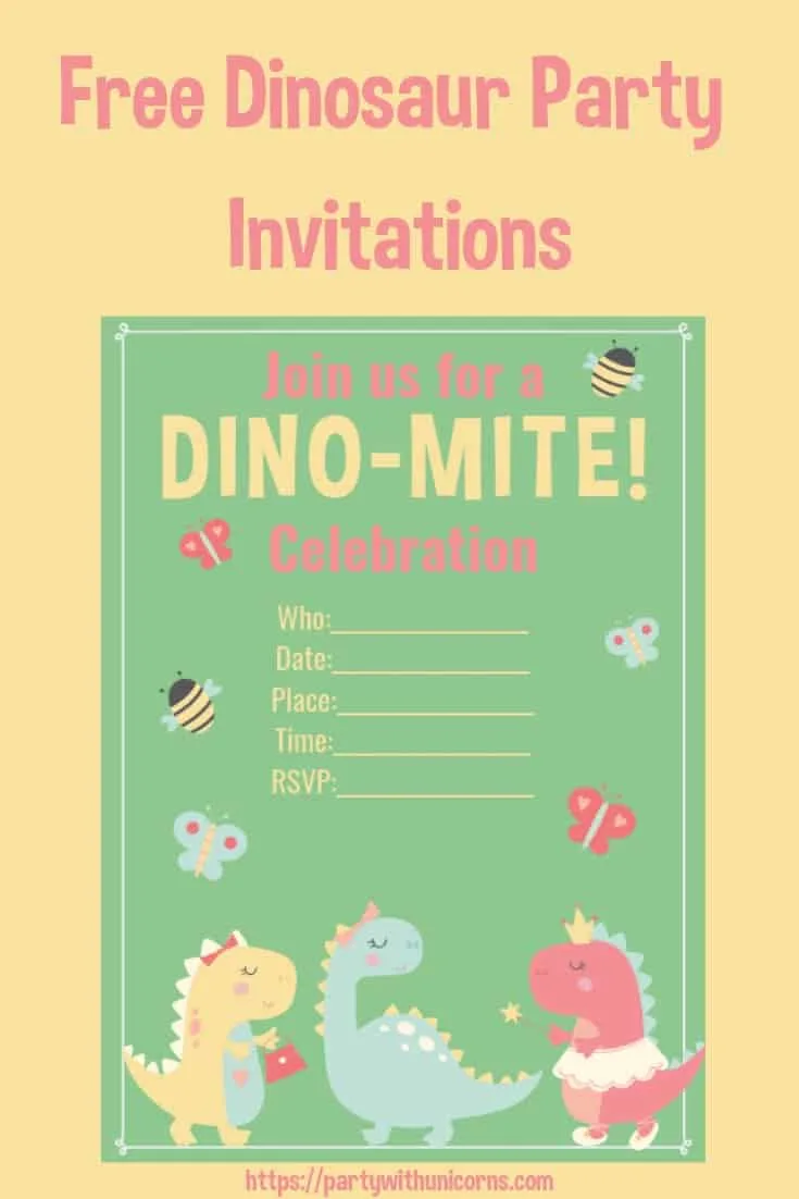 Free Girls Dinosaur Party Invitations Template