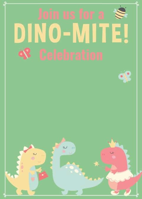 Super-Cute Girls Dinosaur Party Invitations - Free Download - Party ...