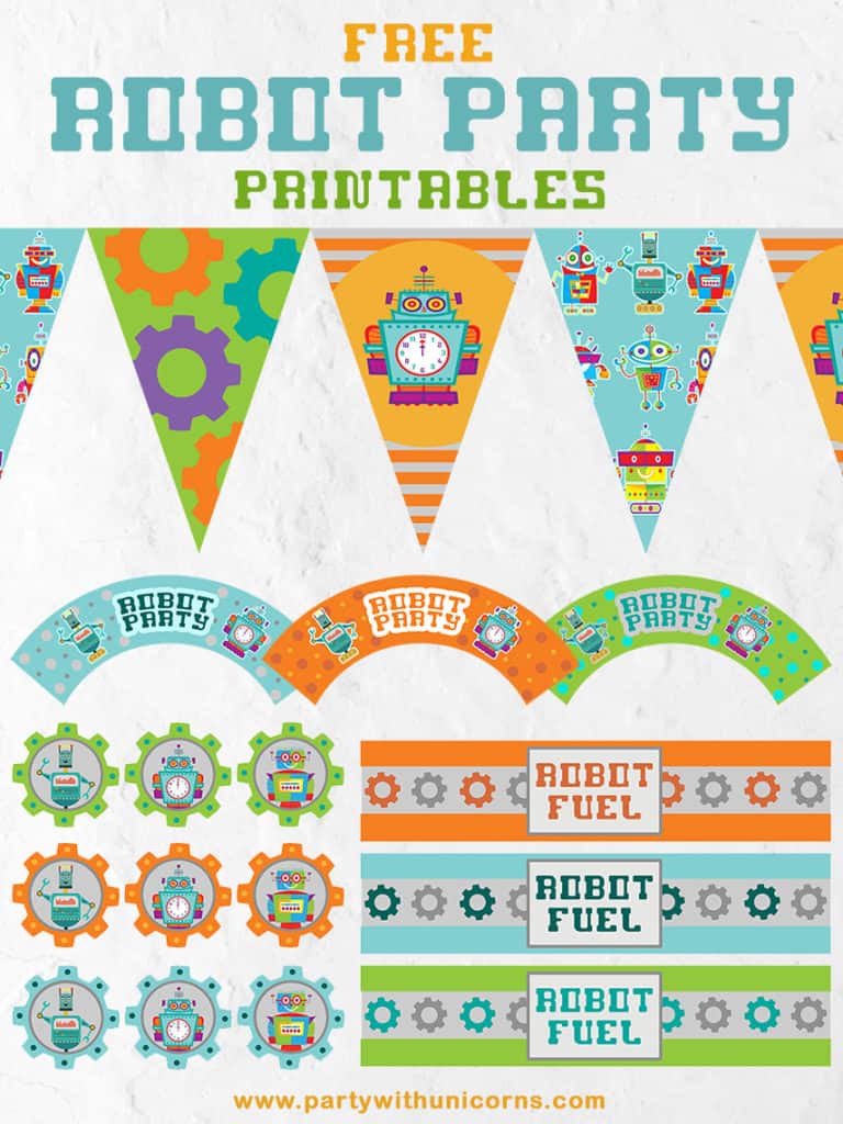 Robot Party Decorations Free Printables Party with Unicorns