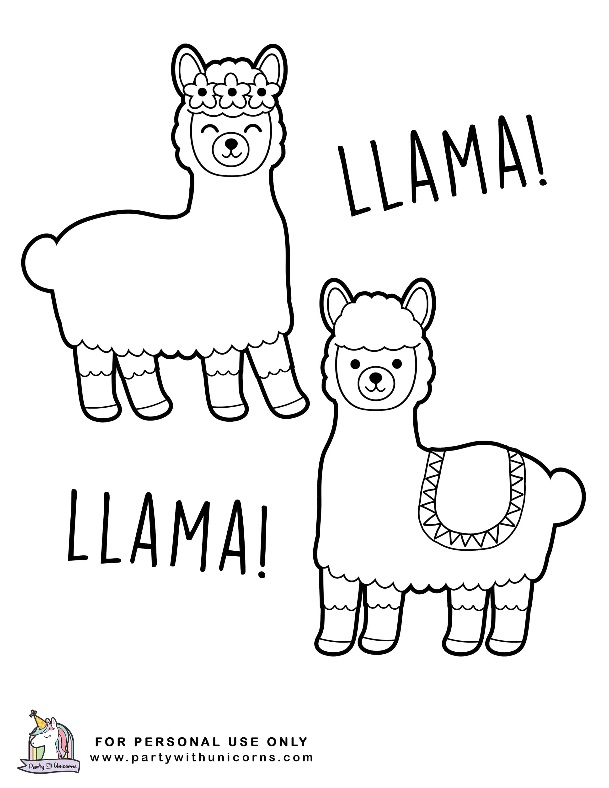 Llama Coloring Pages   Party with Unicorns