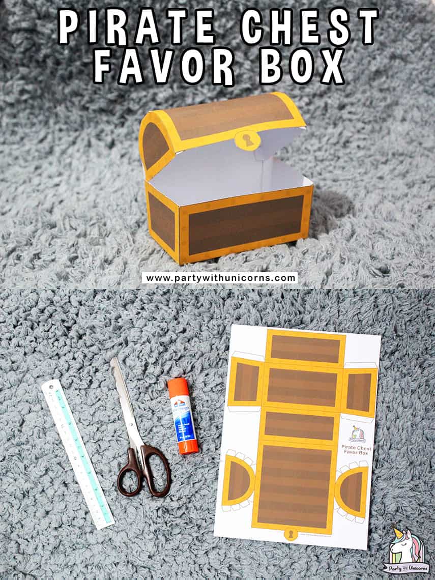 Pirate Treasure Chest Favor Box Free Printable Party with Unicorns