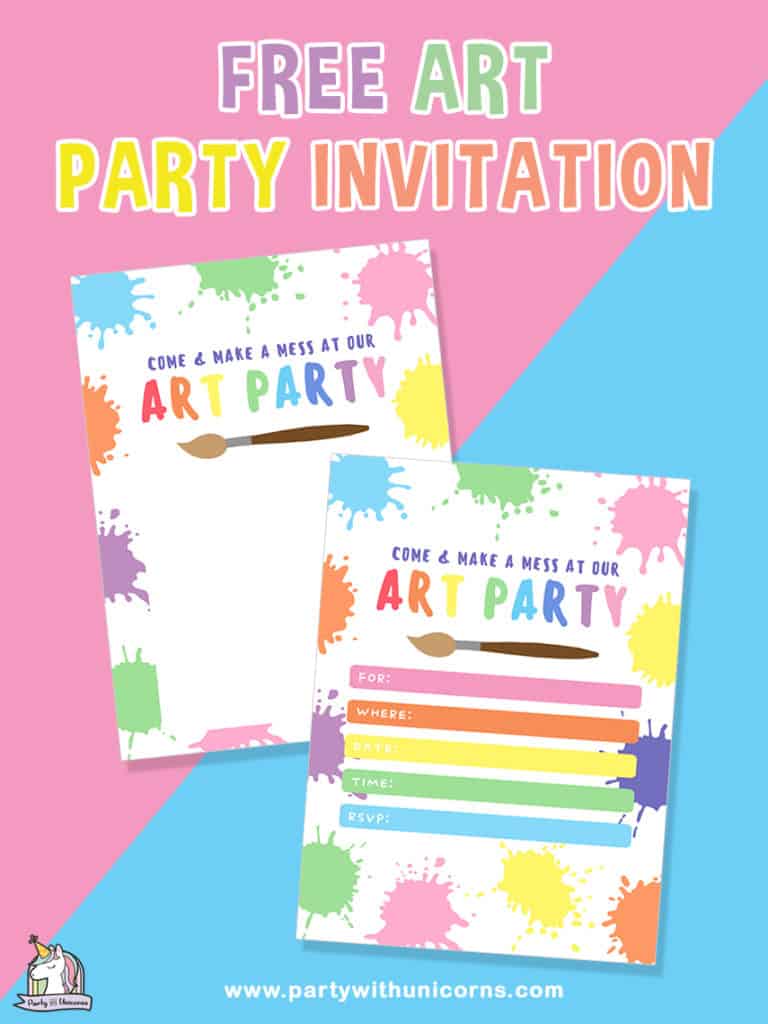 Art Party Invitation Get Your Free Printable Party With Unicorns