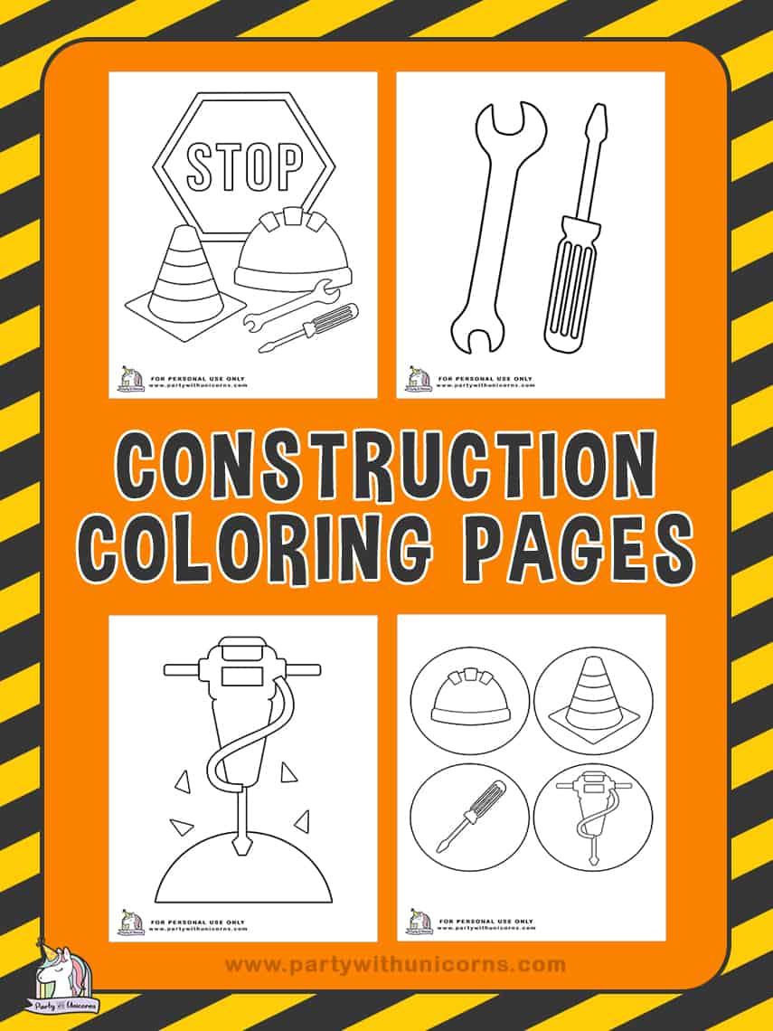 FREE Construction Coloring Pages - Party with Unicorns