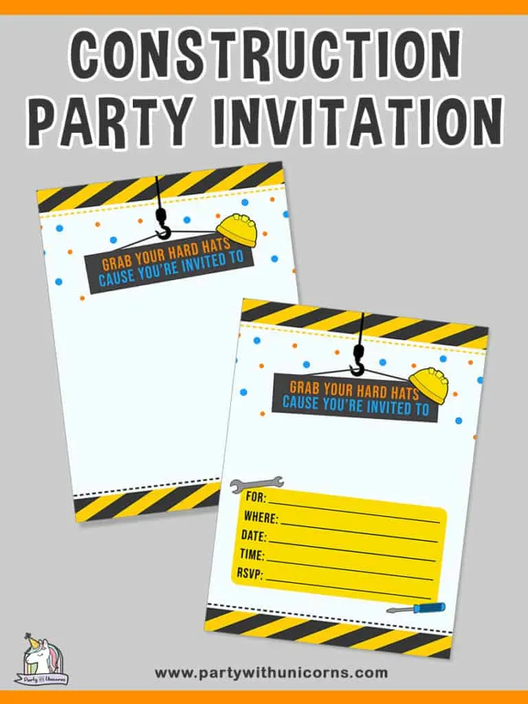 construction birthday theme party invites