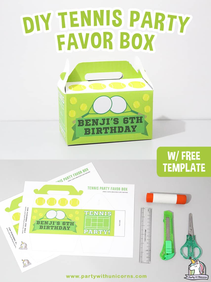 DIY Tennis Party Favor Box Party with Unicorns