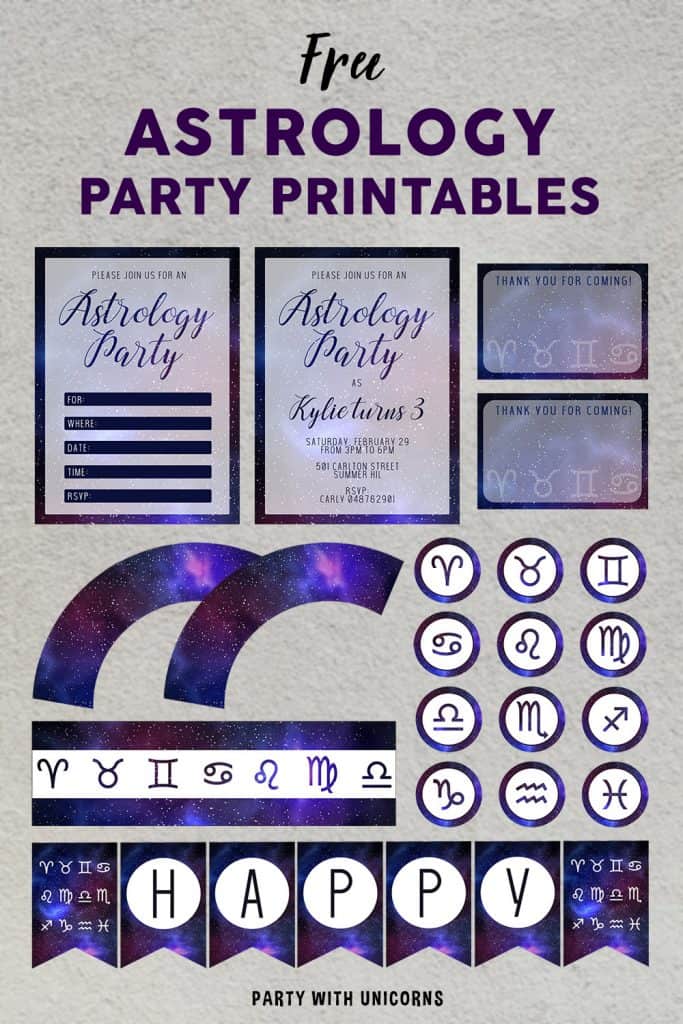 Download a free set of Astrology party printables. Perfect for an astrology birthday party or a horoscope birthday party 