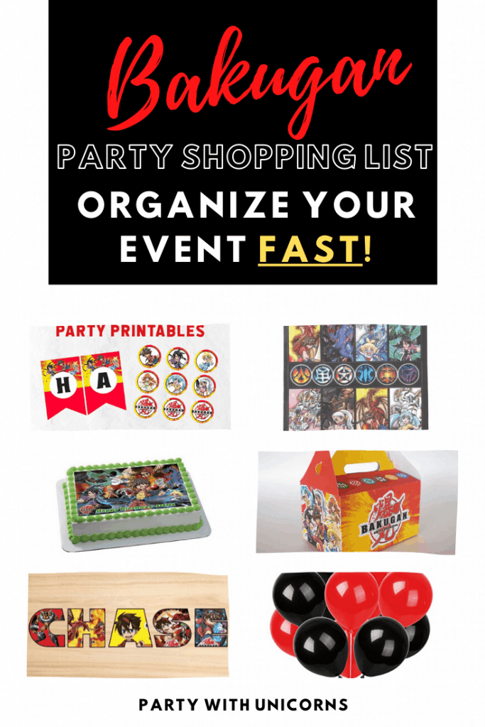 Bakugan Party Shopping list for parents