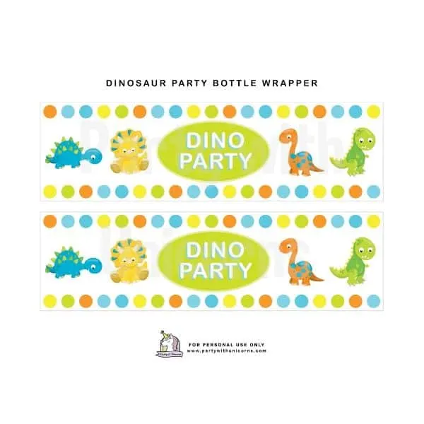 Dinosaur Water Bottle Wrappers Party With Unicorns dinosaur-water-bottle-wrappers-party-with-unicorns
