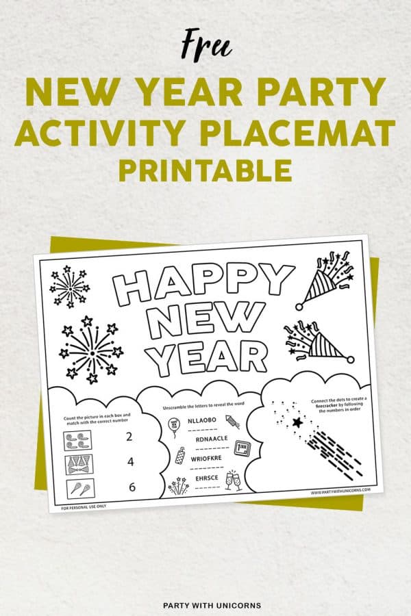 New Years Printable Activity Sheets for Kids - Party with Unicorns