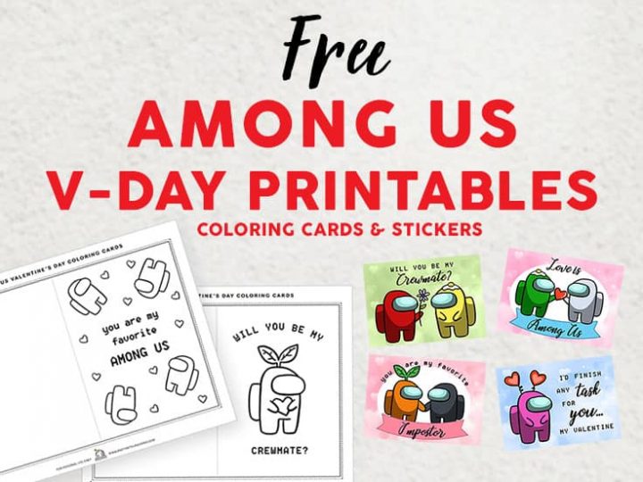 printable among us valentines party with unicorns
