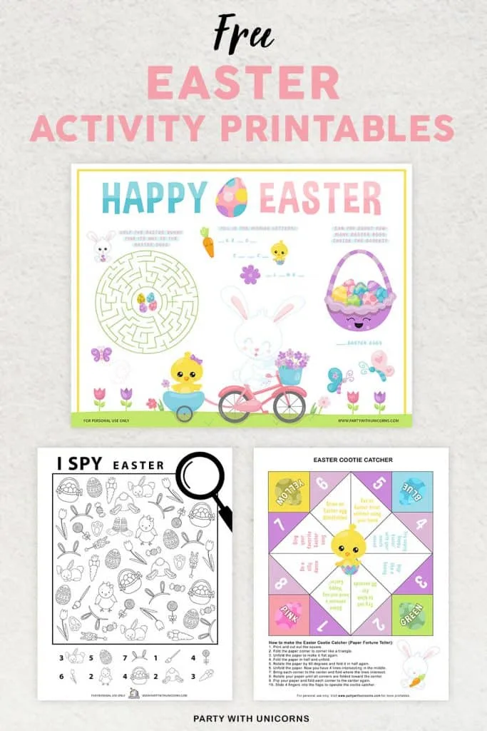 free easter activity printables party with unicorns