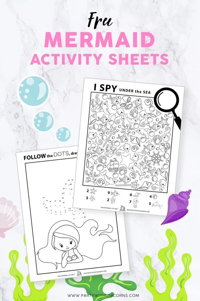 Mermaid activity sheets for a mermaid party