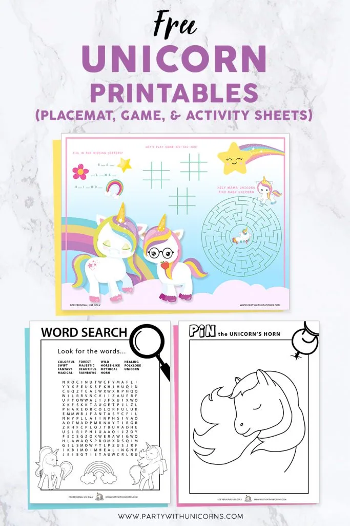 free unicorn printables placemat game and activity sheets party with unicorns