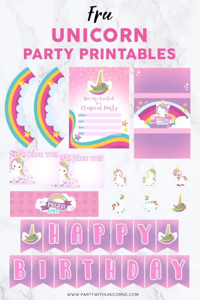 Free printable rainbow unicorn banner for a magical unicorn birthday party  🦄 - Merriment Design