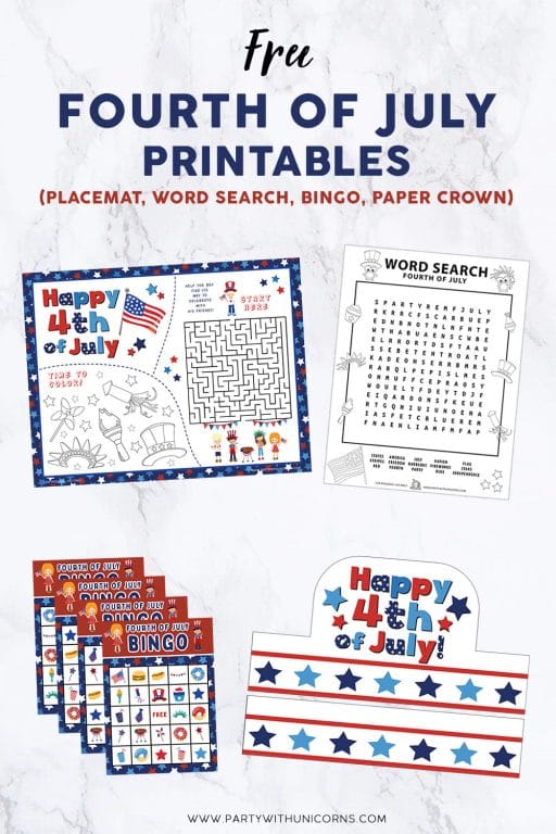 Fourth of July Printables for Kids - Party with Unicorns