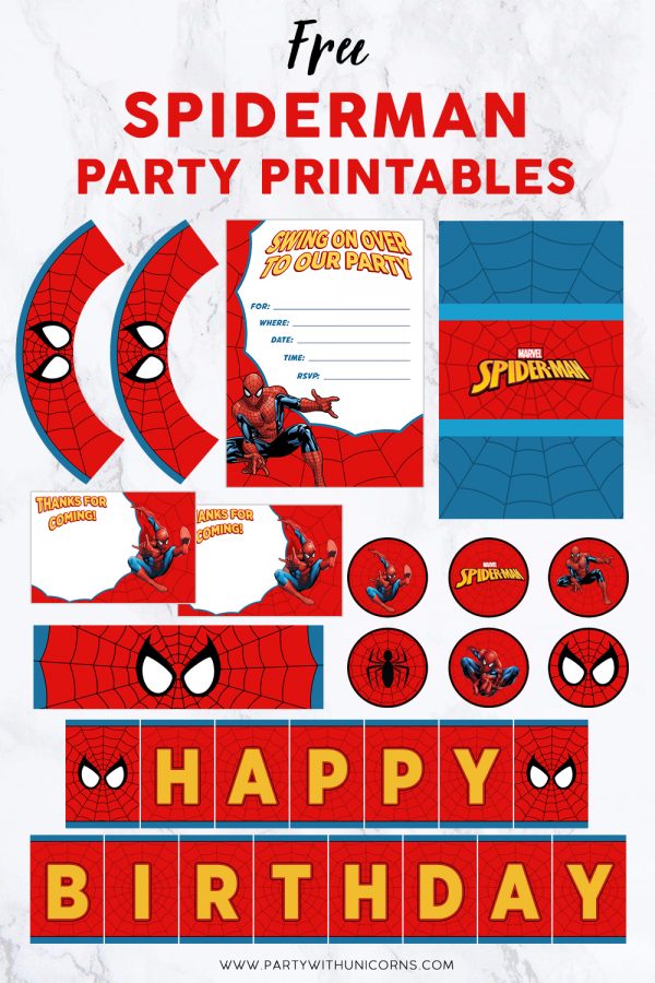 A set of free printable Spiderman party printables