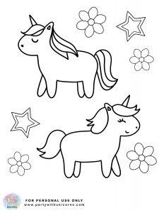 Two Unicorns with stars Coloring Page