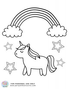 Unicorn  with stars and rainbow Coloring Page