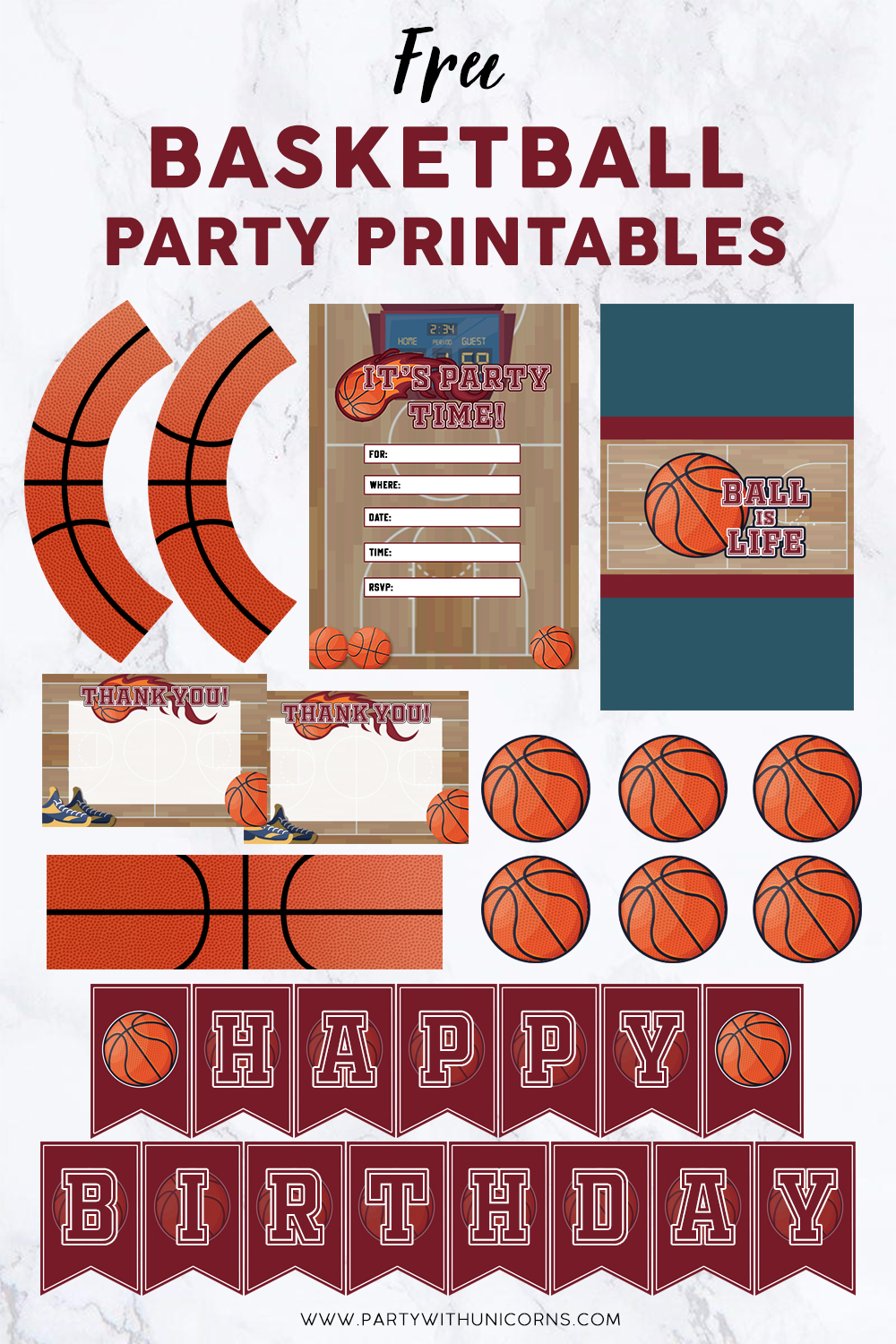 Included in basketball party printable set