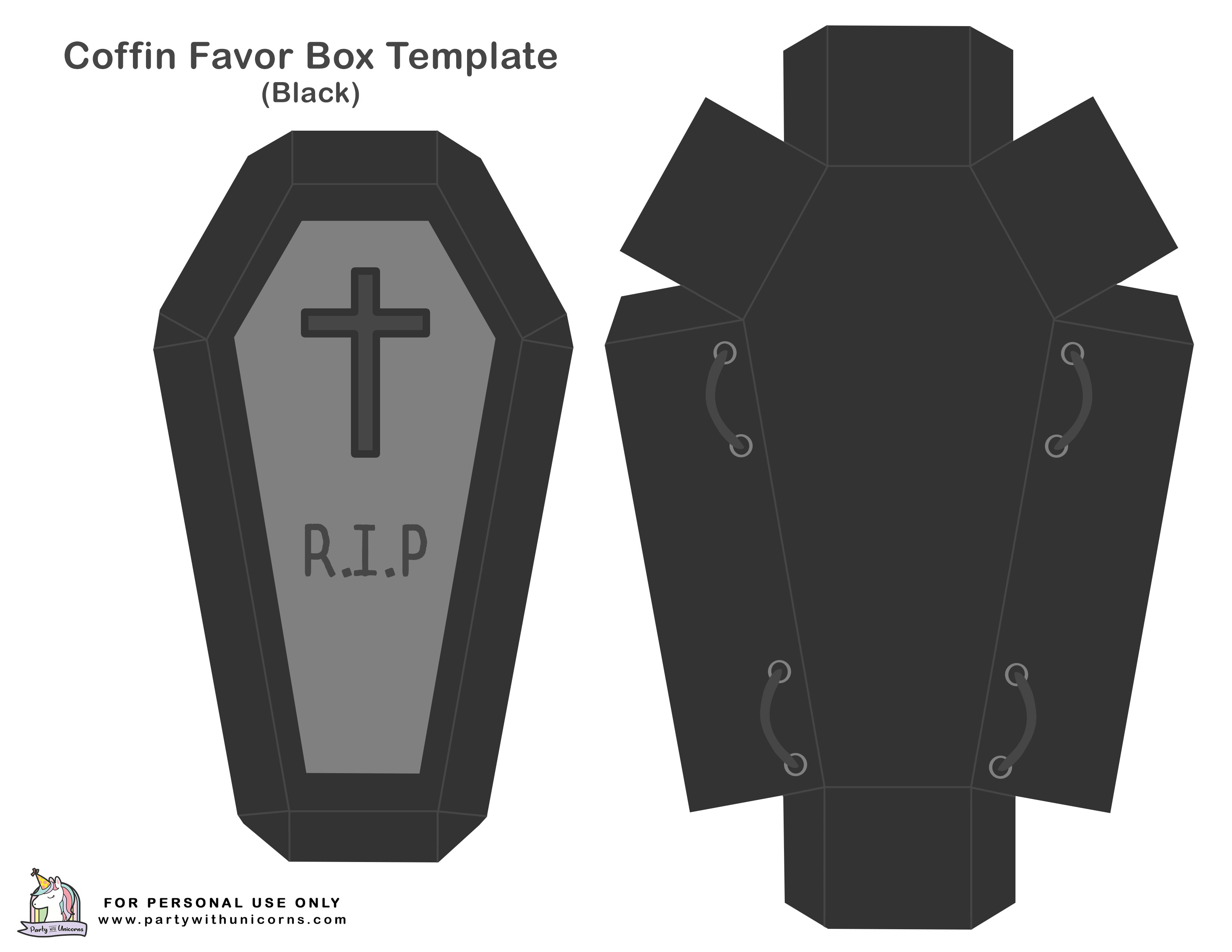 Free Halloween Coffin Favor Boxes Template Party with Unicorns